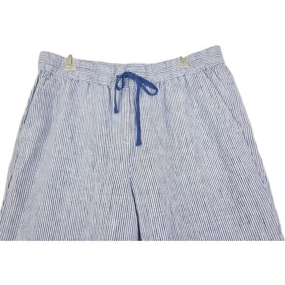 Talbots~Woman L Petite~Blue/White Linen Wide Leg Pants Pull On Coastal Beach NWT - Picture 12 of 16